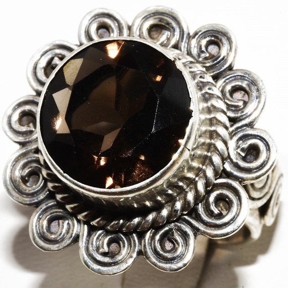 $395 .925 Sterling Silver 5.15CT Natural Round Cut Smokey Quartz Cocktail Ring - Picture 5 of 7